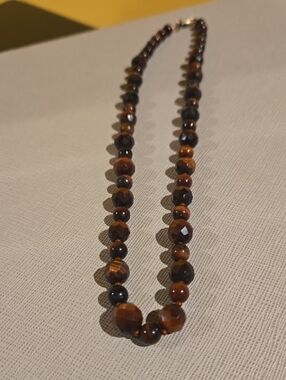 Vintage Brown Tiger Eye Beaded Necklace - Women Jewelry
